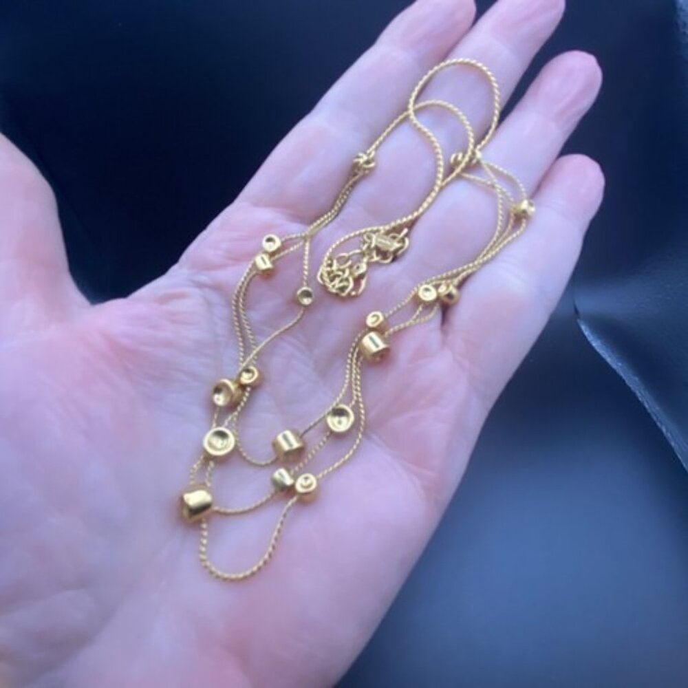 Vintage Signed Monet Necklace Gold Tone Triple Strand Beading Extender Sister - Picture 6 of 6